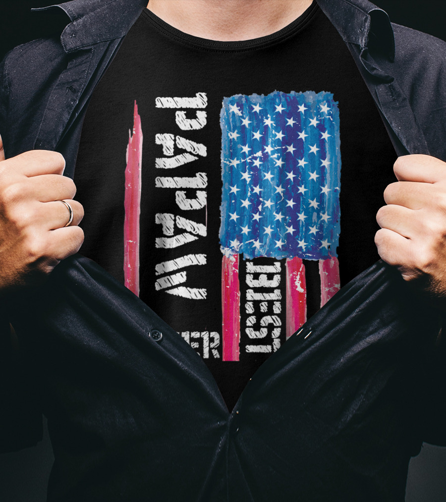 Best Papaw Ever Distressed American Flag Vertical Text And Stars T-Shirt