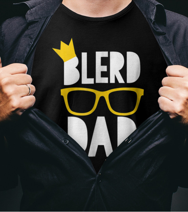 Blerd Dad Yellow Geeky Glasses Crown Black Nerd Dad T-Shirt