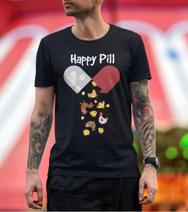 Premium T-Shirt: Happy Pill Chickens Capsule Fun T-Shirt Happy Pill Chickens Capsule Fun T-Shirt