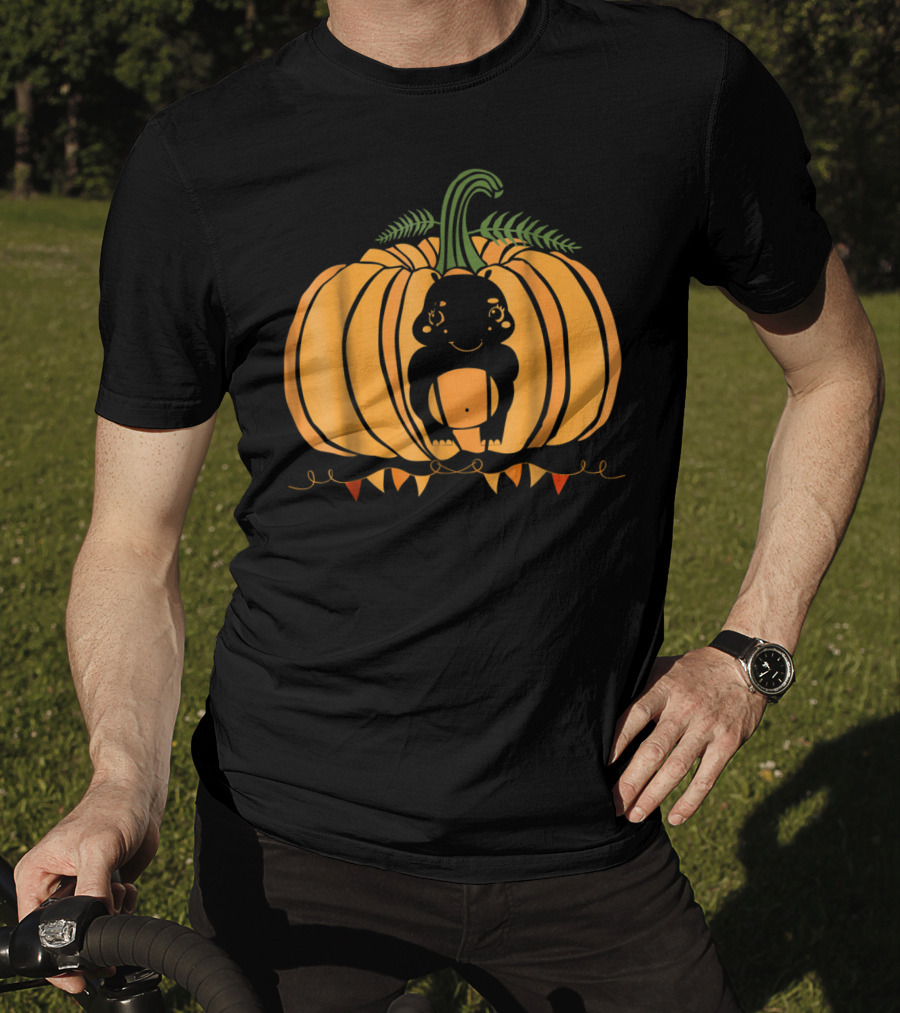 Cute Hippo Halloween Pumpkin Dad Mom81 Festive T-Shirt