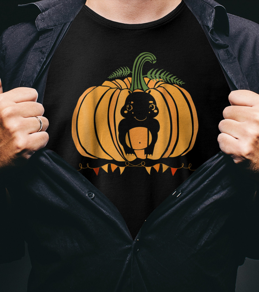 Cute Hippo Halloween Pumpkin Dad Mom81 Festive T-Shirt