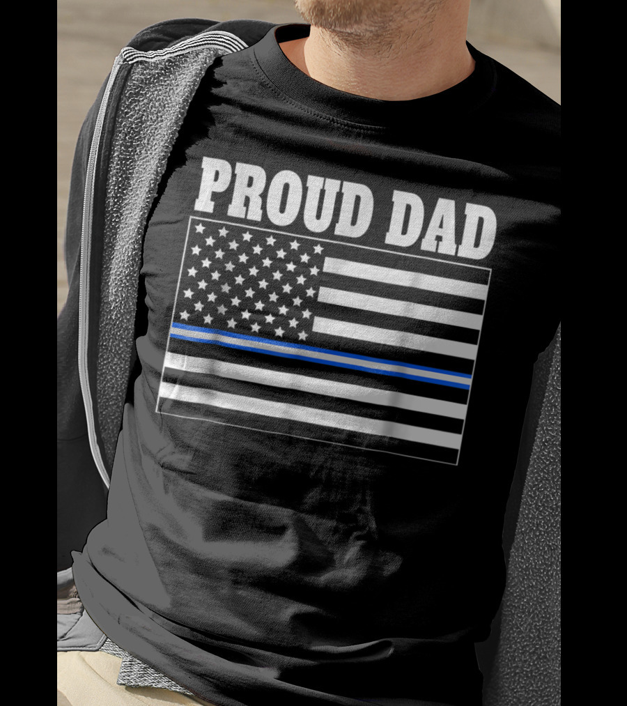 PROUD DAD EMT Thin Blue Line American Flag T-Shirt
