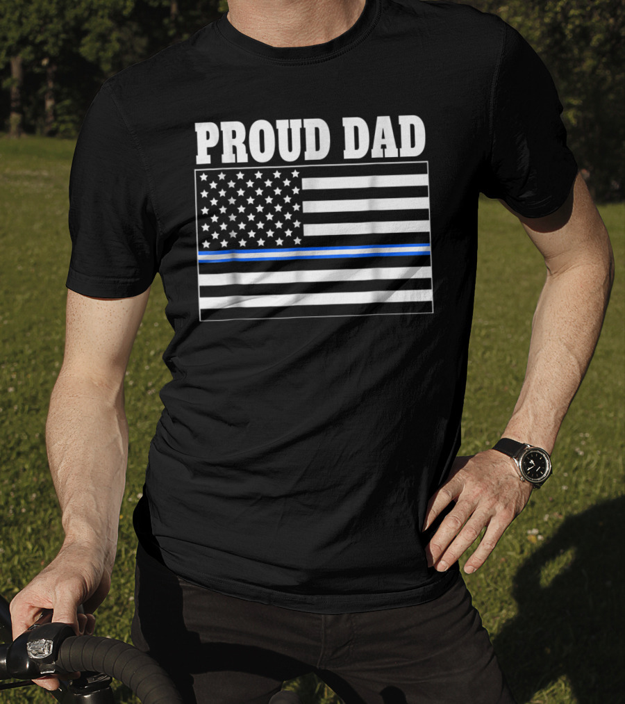 PROUD DAD EMT Thin Blue Line American Flag T-Shirt