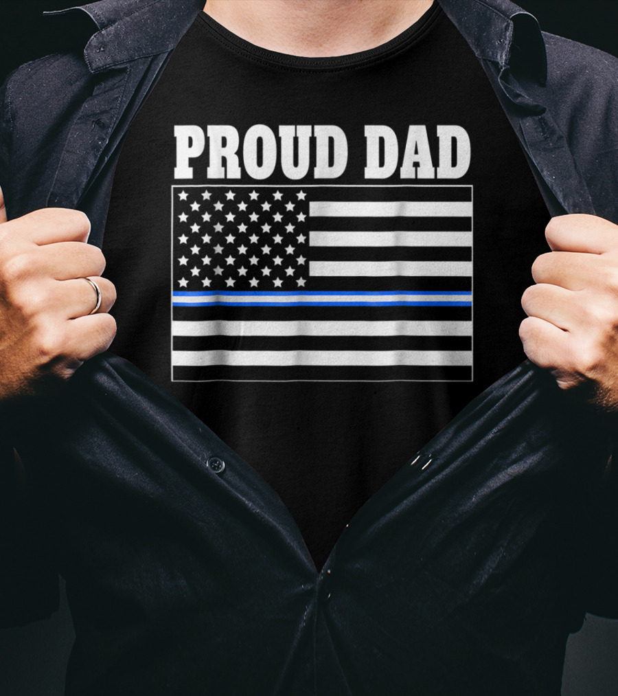 PROUD DAD EMT Thin Blue Line American Flag T-Shirt