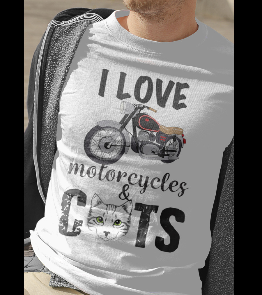 I Love Motorcycles And Cats Grandpa T-Shirt