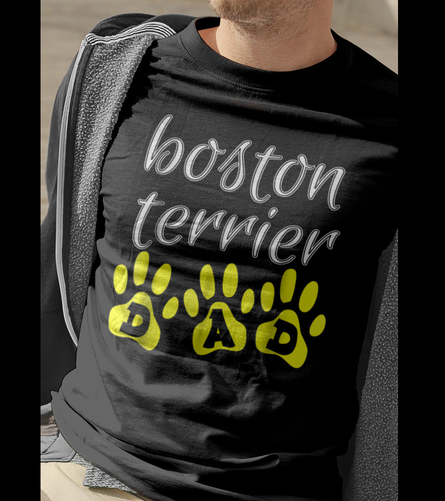Boston Terrier Dad Fun Paw Print Cute T-Shirt