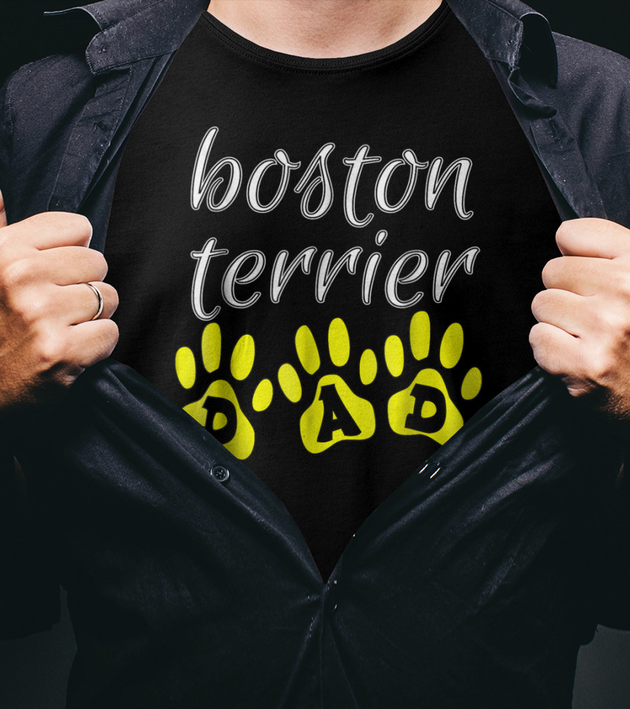 Boston Terrier Dad Fun Paw Print Cute T-Shirt
