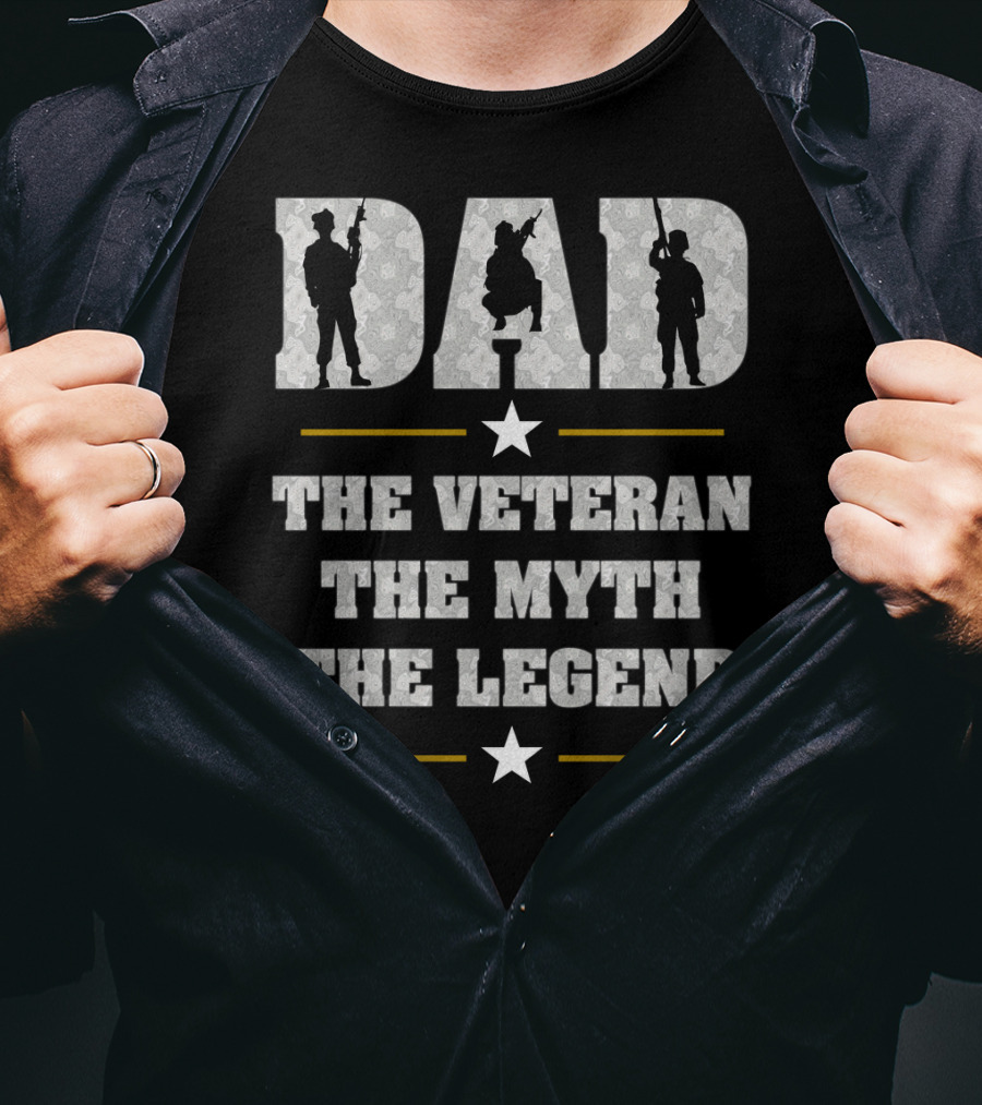 Dad The Veteran The Myth The Legend Veterans Day Silhouette Patriotic T-Shirt