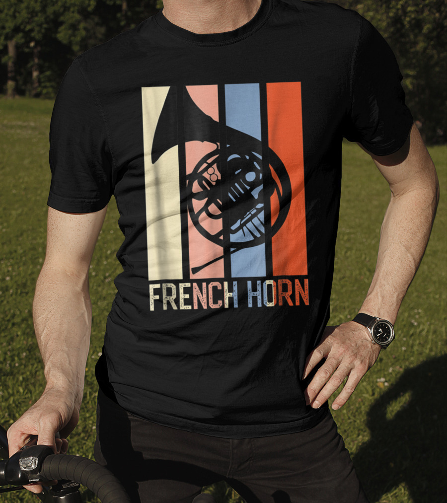 French Horn Dad Marching Band High School Strip Style Retro Music 22 T-Shirt