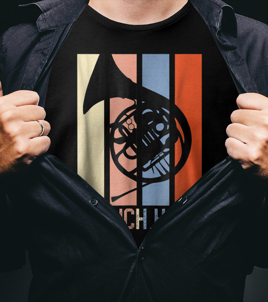 French Horn Dad Marching Band High School Strip Style Retro Music 22 T-Shirt