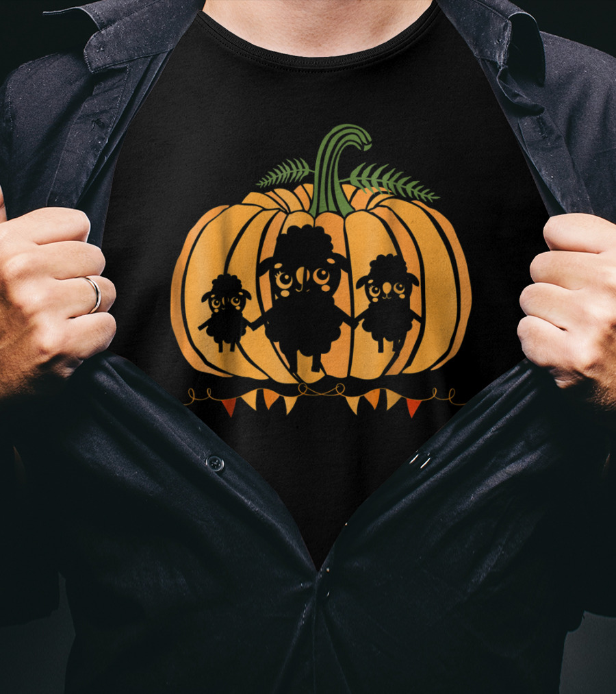 Cute Sheep Family Halloween Pumpkin Dad Mom85 T-Shirt