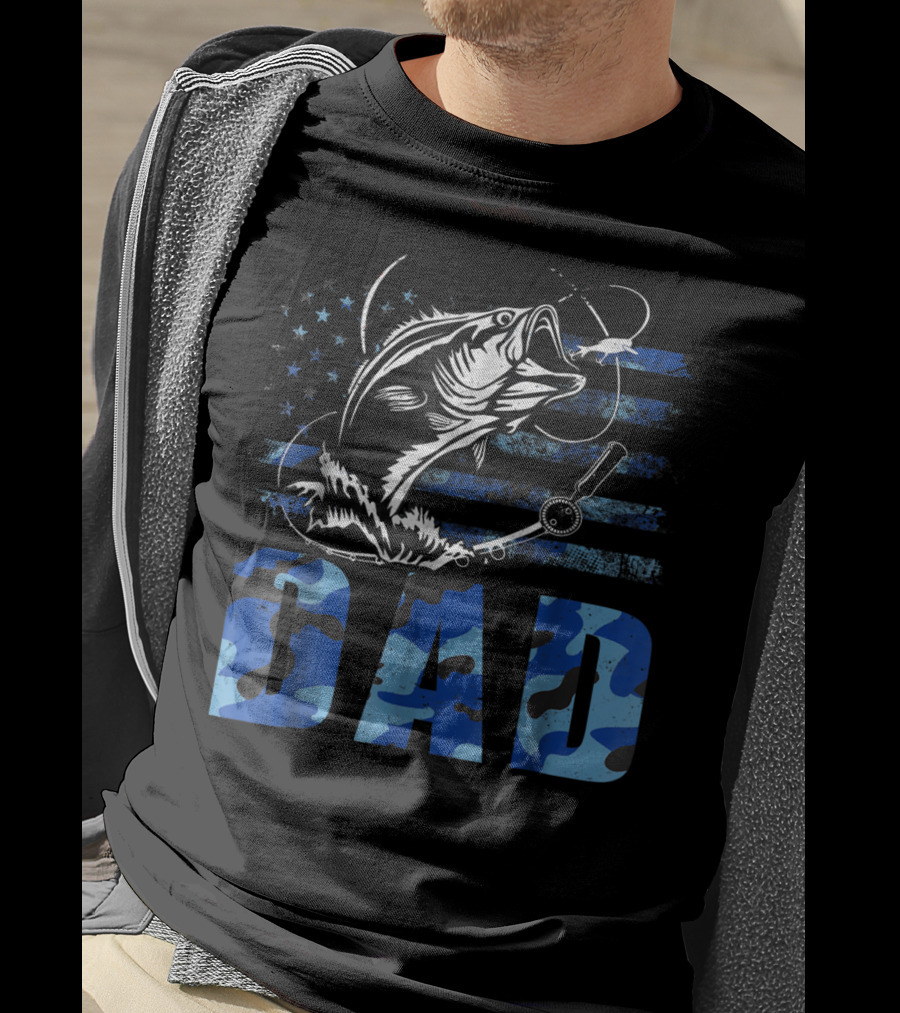 Dad Fishing Camouflage USA Flag T-Shirt