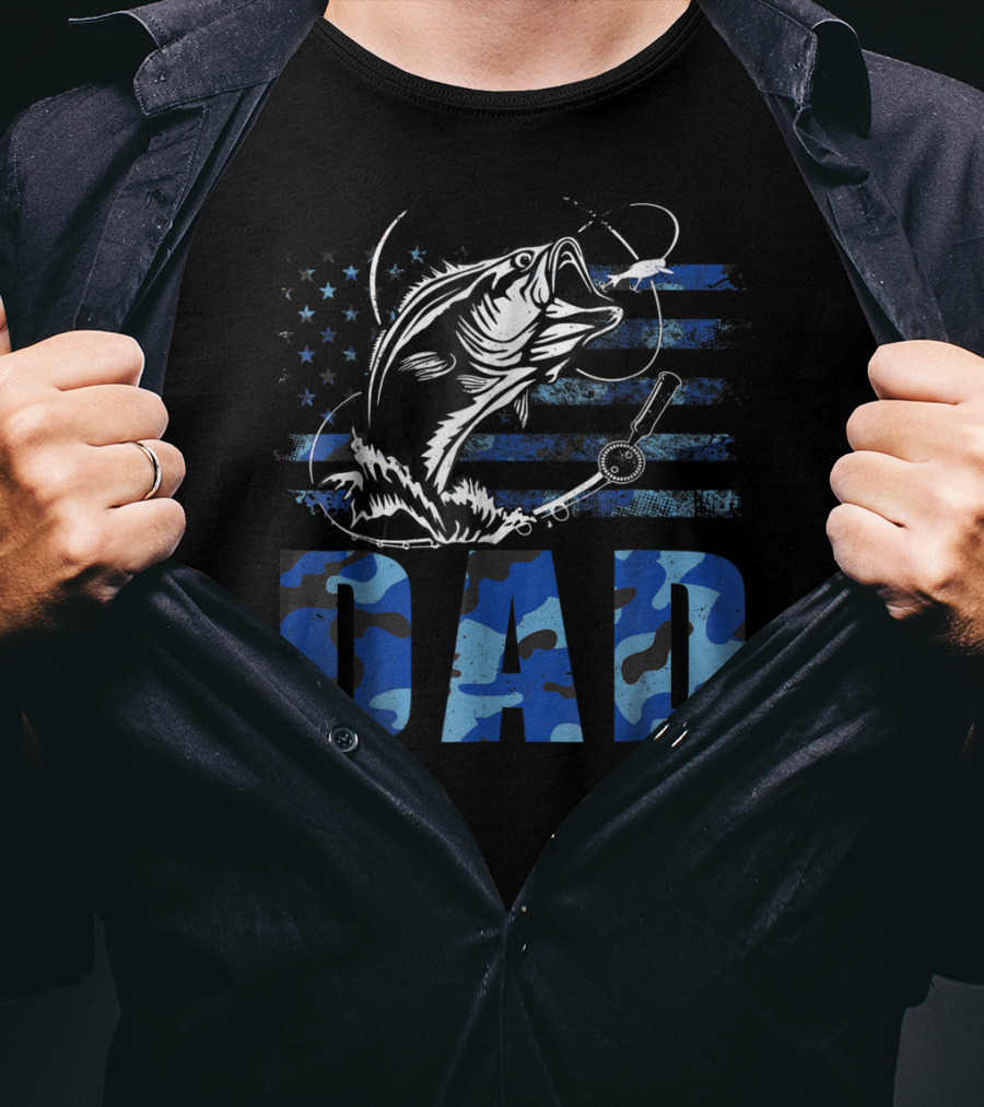 Dad Fishing Camouflage USA Flag T-Shirt