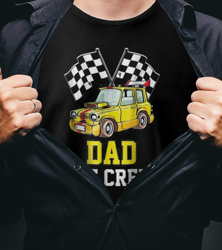 Dad Pit Crew Racing Yellow Car Checkered Flags T-Shirt