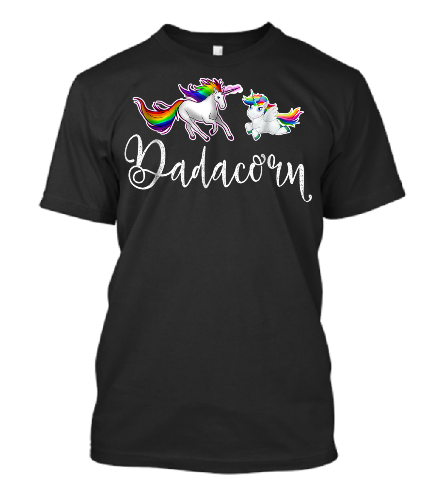 Dadacorn Unicorn Dad And Baby Rainbow Mane Playful T-Shirt