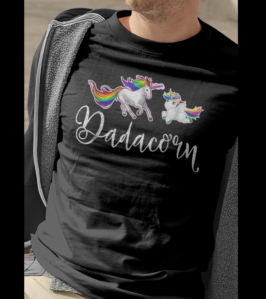 Dadacorn Unicorn Dad And Baby Rainbow Mane Playful T-Shirt