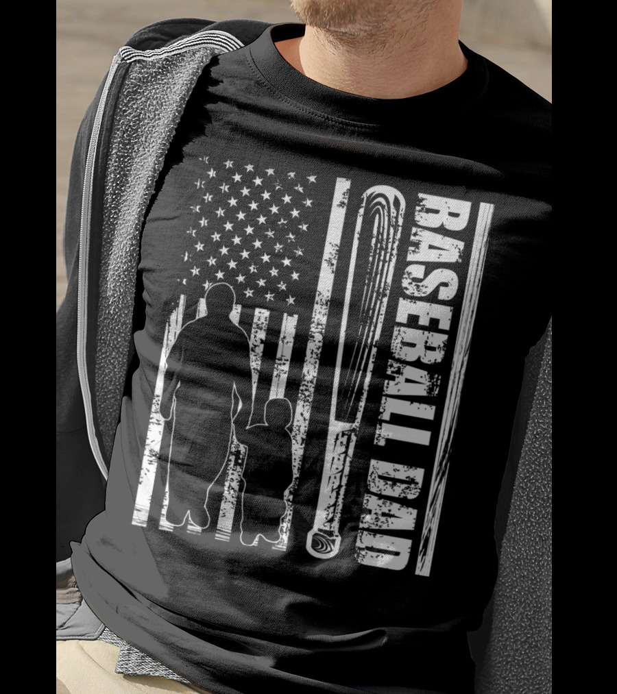 BASEBALL DAD American Flag Bat Father's Day T-Shirt
