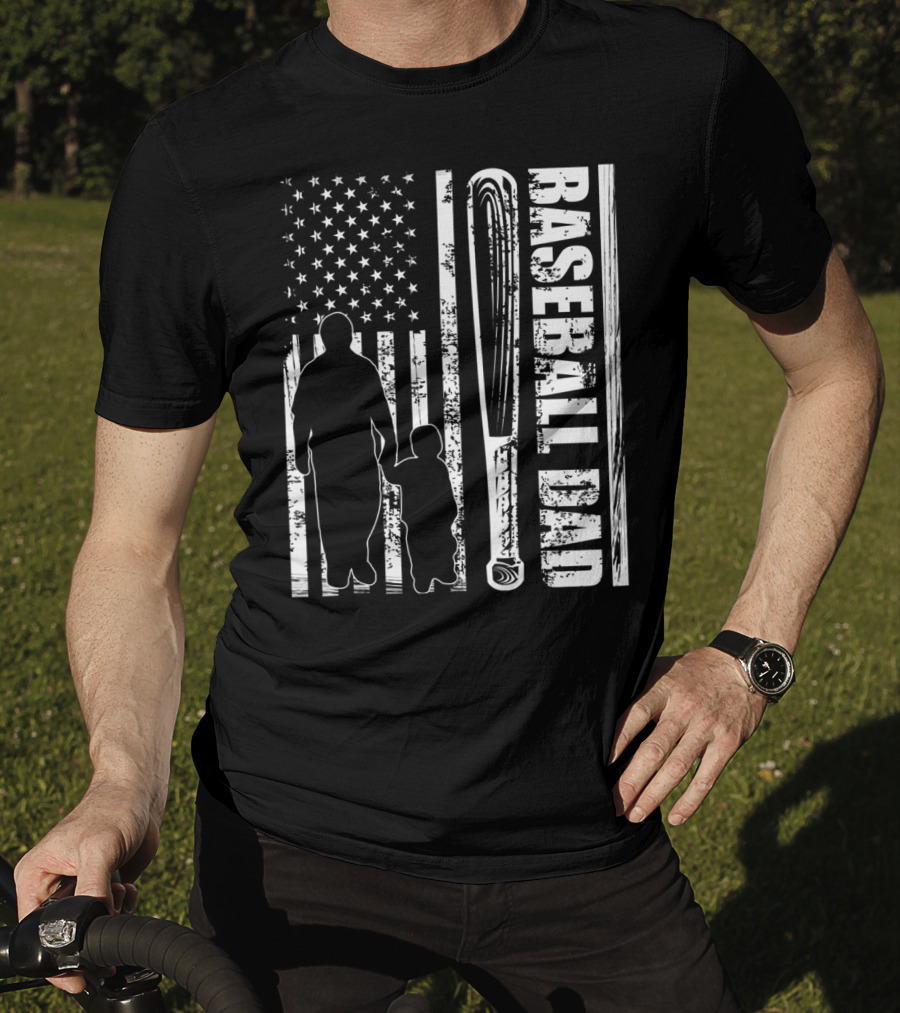 BASEBALL DAD American Flag Bat Father's Day T-Shirt