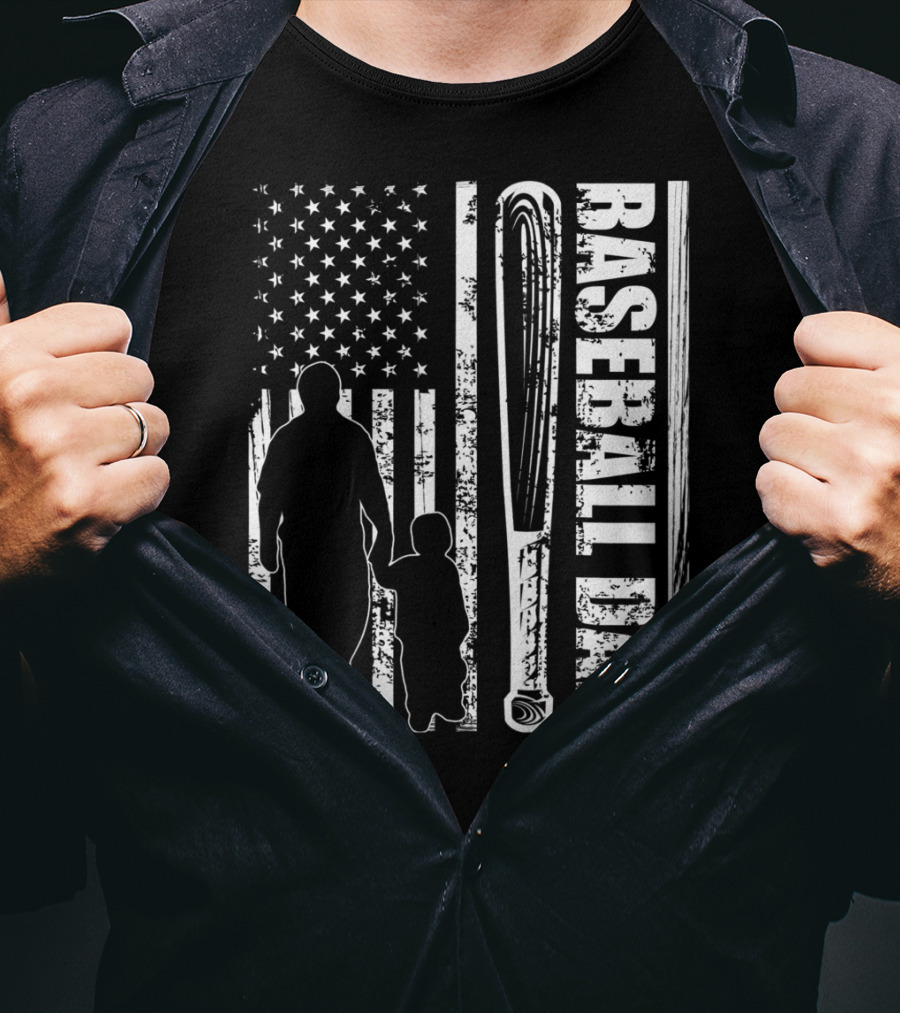 BASEBALL DAD American Flag Bat Father's Day T-Shirt