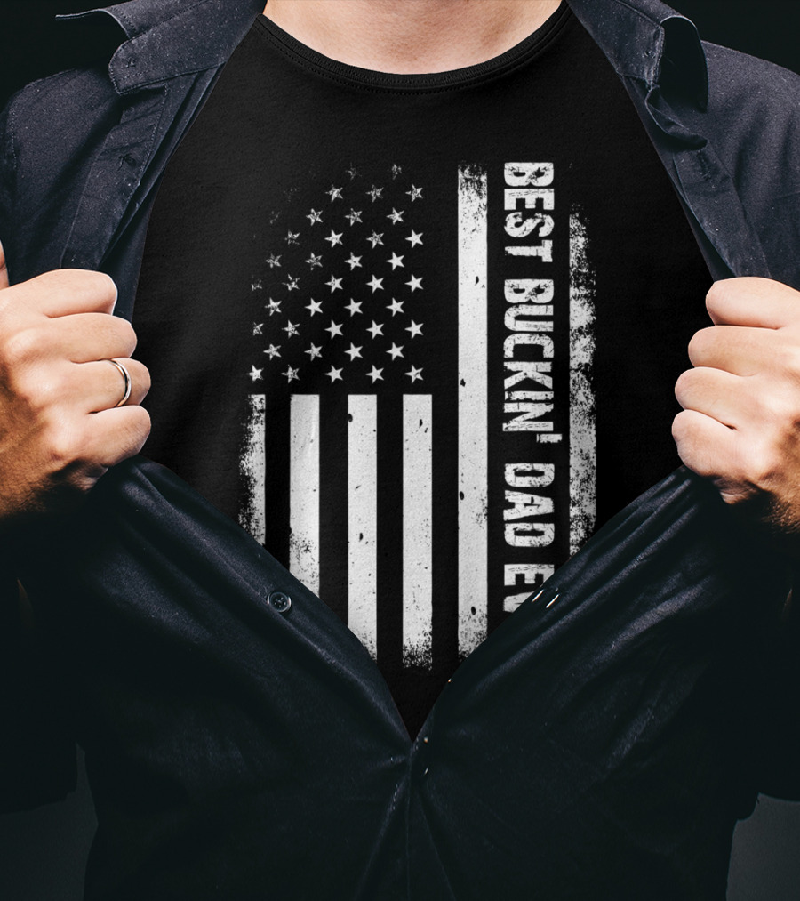 Best Buckin Dad Ever American Flag Hunter T-Shirt