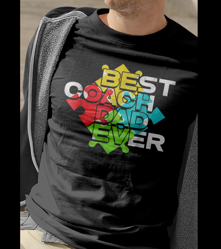 Best Coach Dad Ever Autism Puzzle Piece Colors 90s T-Shirt