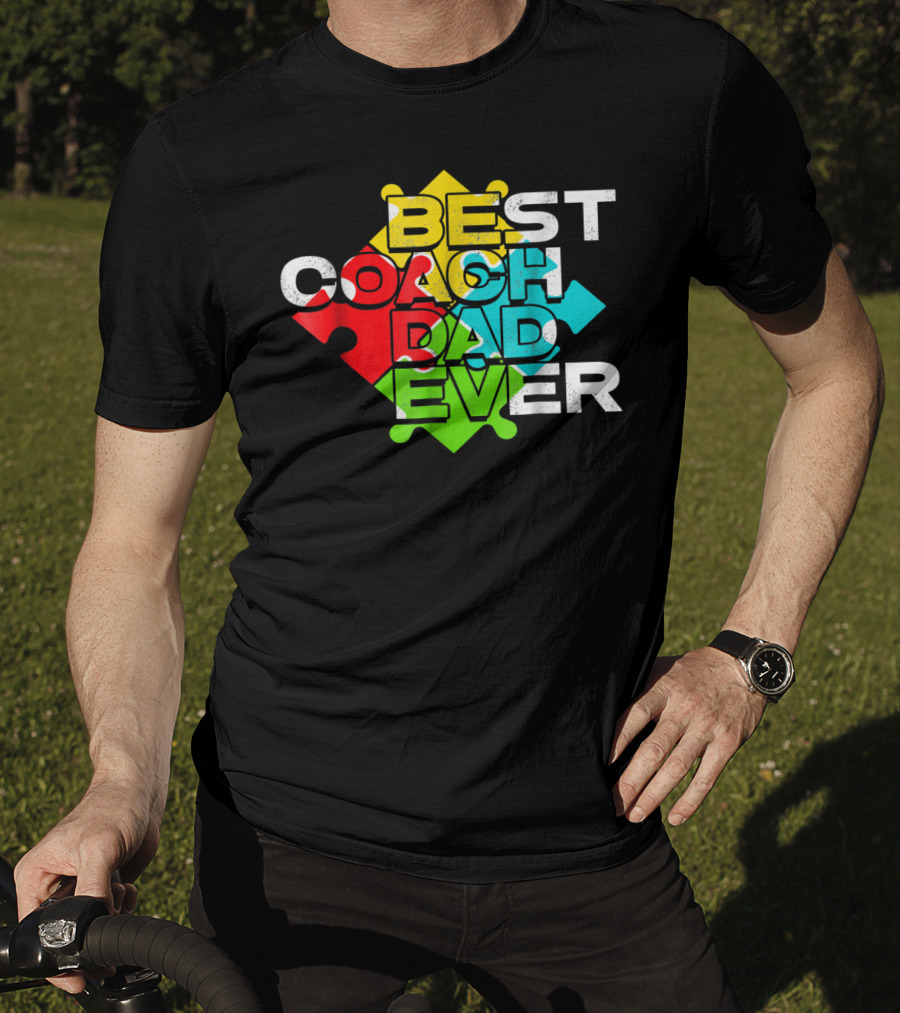 Best Coach Dad Ever Autism Puzzle Piece Colors 90s T-Shirt