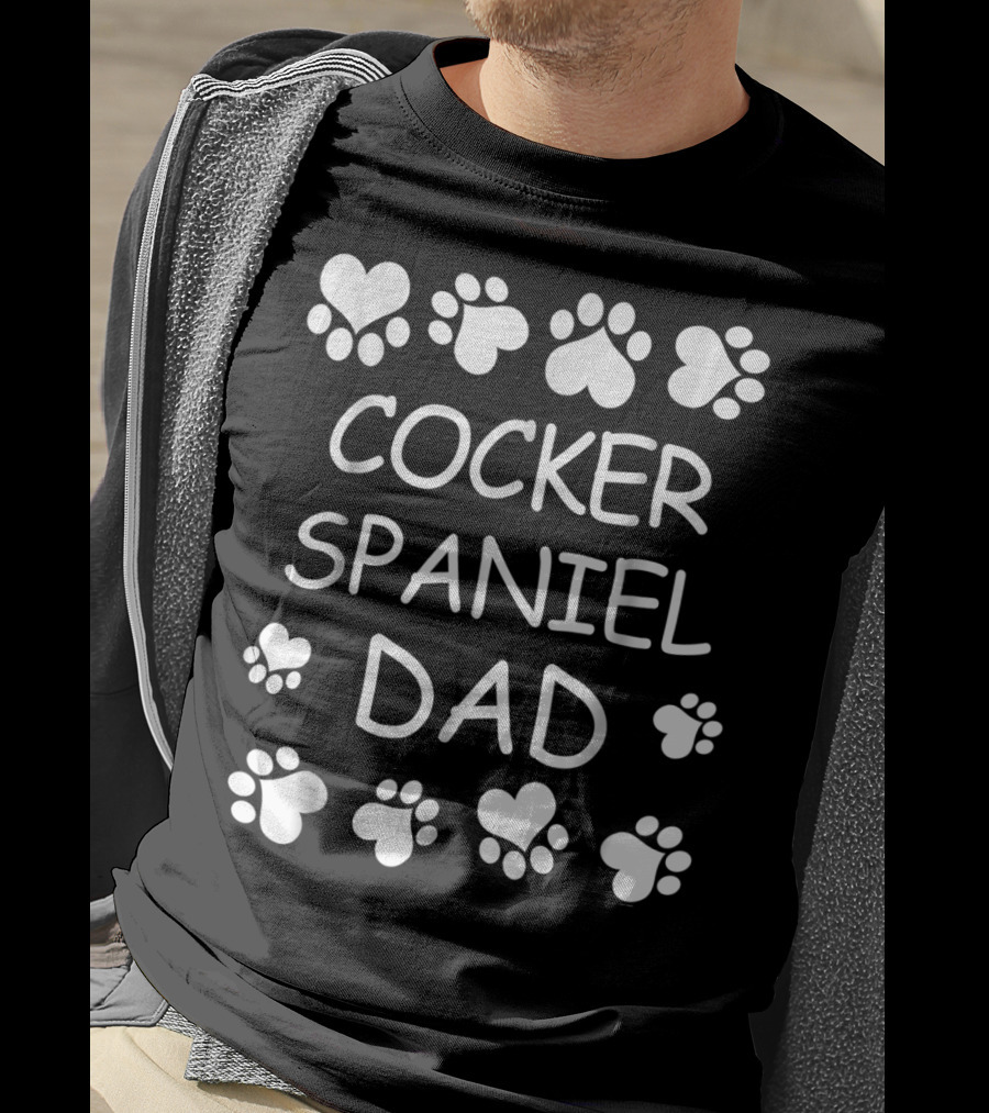 Cocker Spaniel Dad Heart Paw Print Christmas Birthday Lover T-Shirt