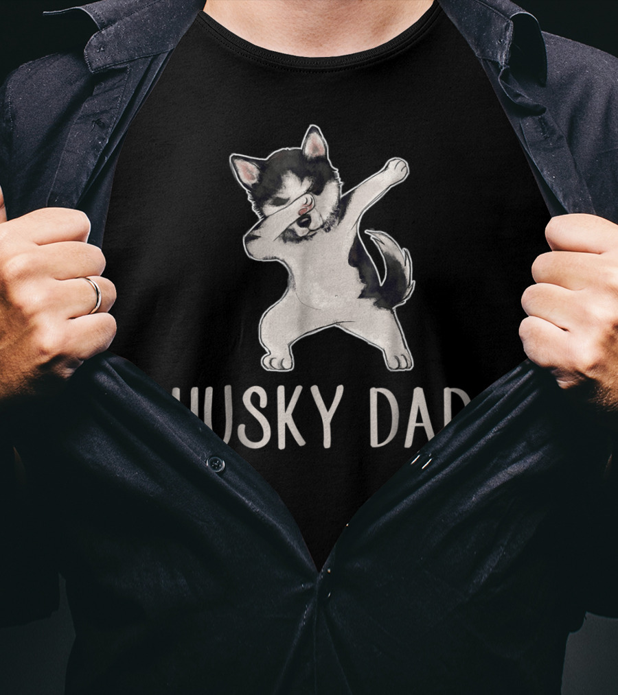 Husky Dad Funny Dabbing Cool Husky Dad T-Shirt