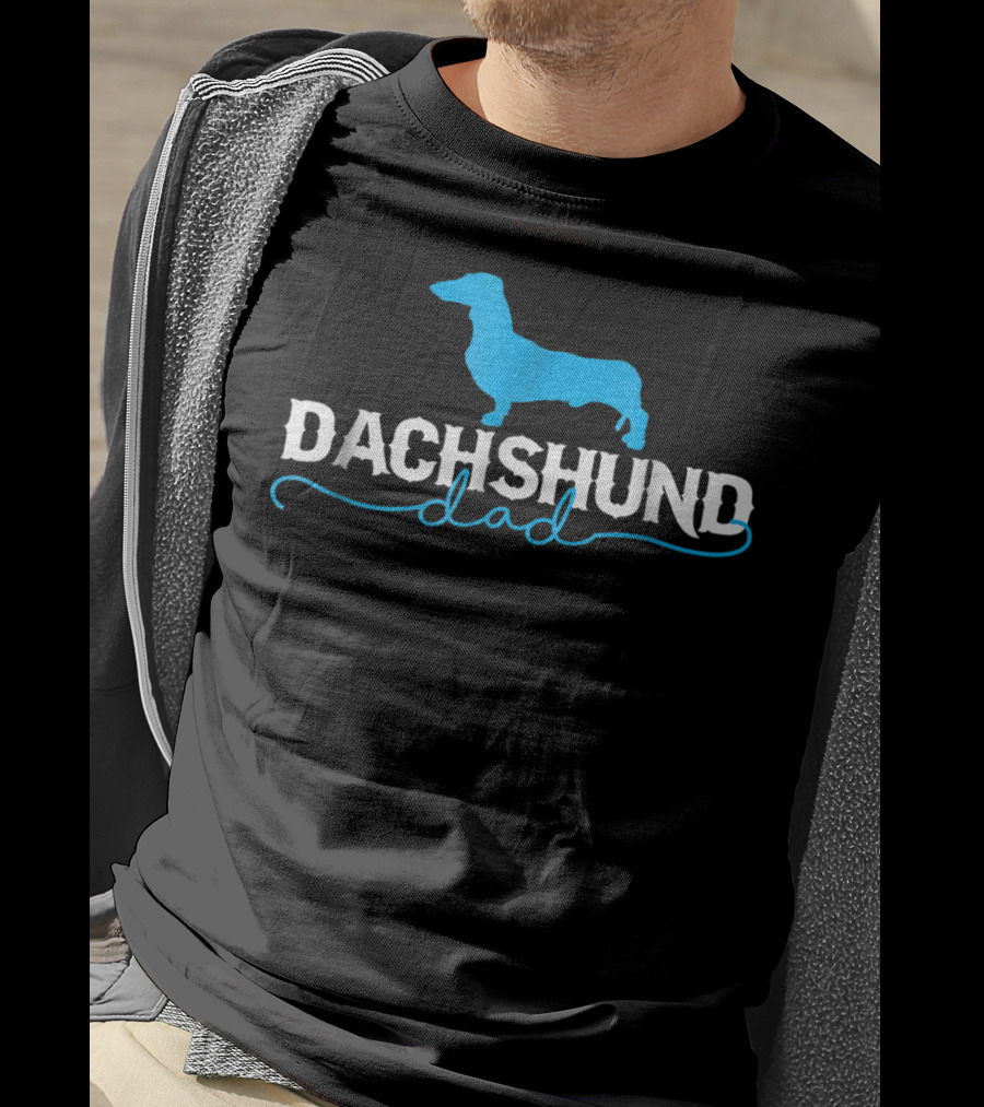 Dachshund Dad With Blue T-Shirt