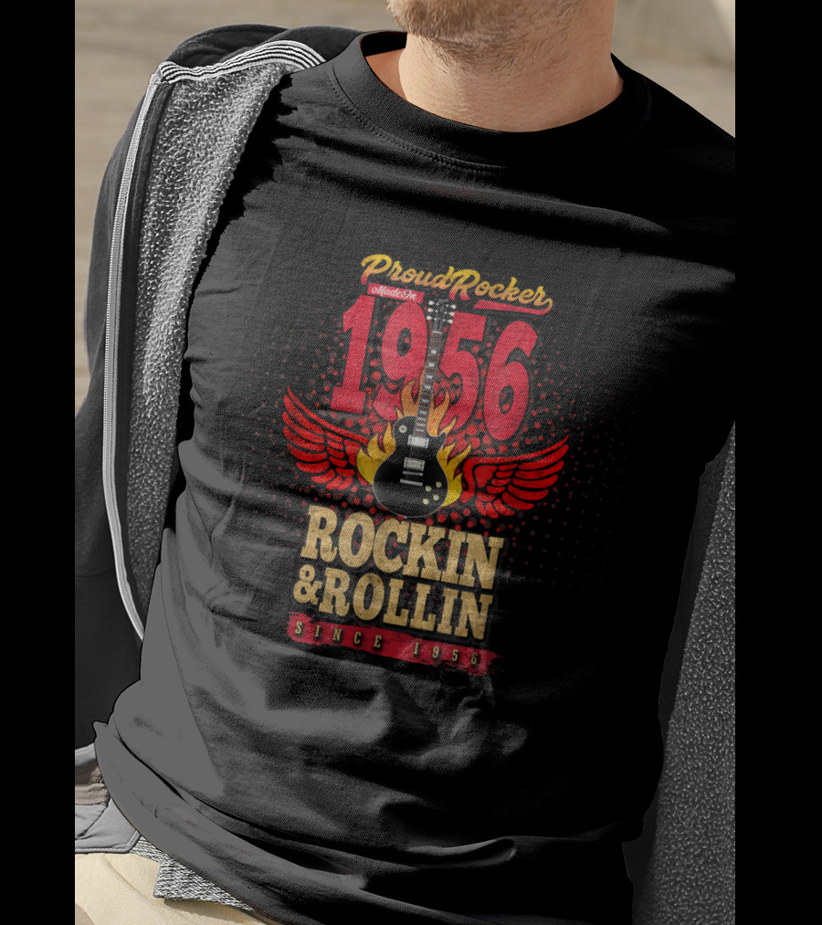 Proud Rocker Made In 1956 Rockin' And Rollin' Flaming Wing Guitar Since 1956 T-Shirt