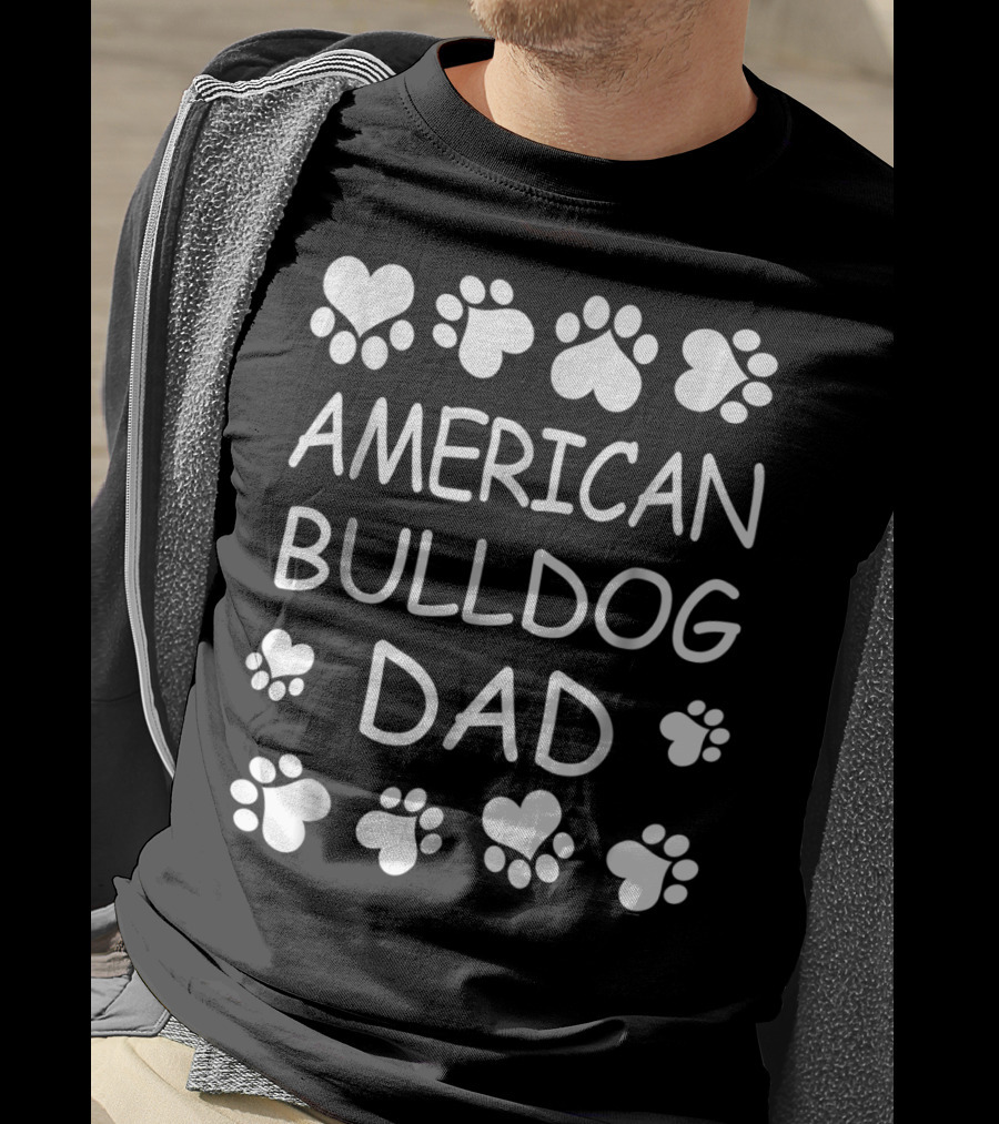American Bulldog Dad Paw Heart Lover T-Shirt
