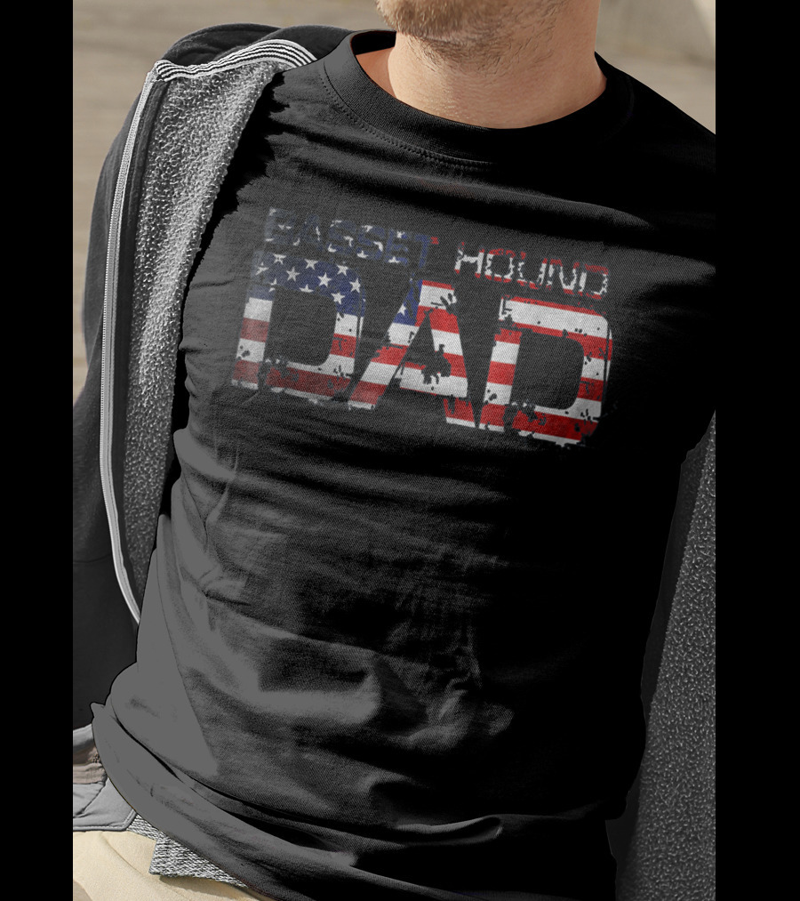 Basset Hound Dad American Flag T-Shirt