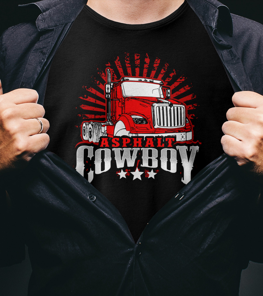 Asphalt Cowboy Red Truck Driver Dad Humor T-Shirt