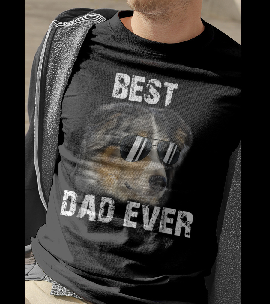 Best Dad Ever Australian Shepherd Dad Independence Day T-Shirt