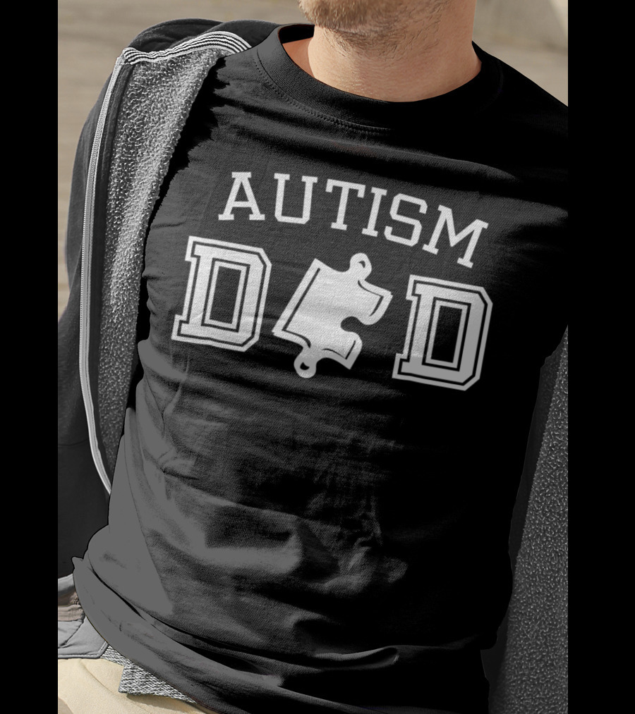 Autism Dad Blue Awareness Puzzle Piece T-Shirt
