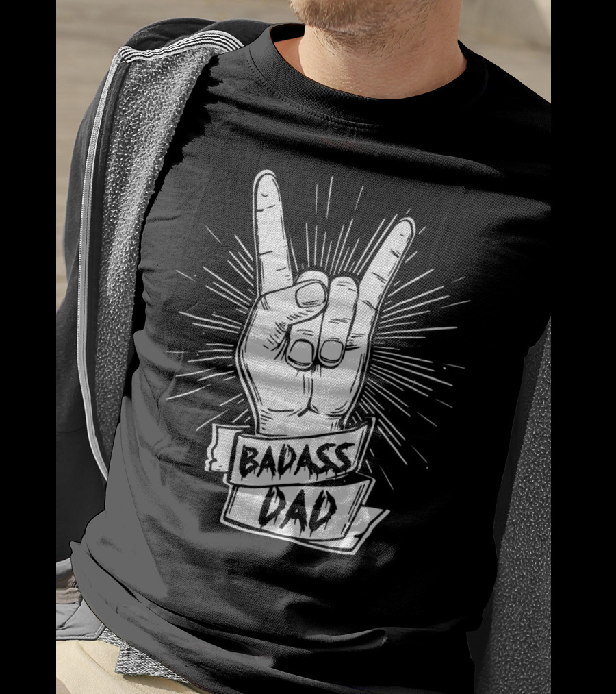 Badass Dad Father And Son Rock Hand Symbol Matching17 T-Shirt