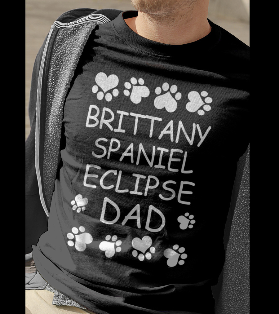 Brittany Spaniel Eclipse Dad Paw Print Heart T-Shirt