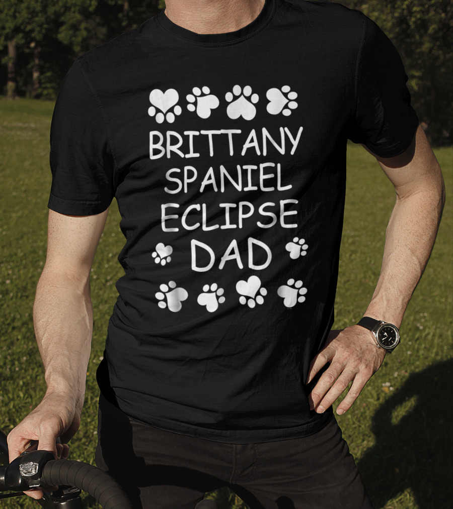 Brittany Spaniel Eclipse Dad Paw Print Heart T-Shirt