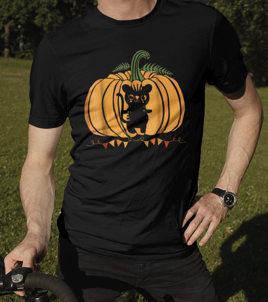 Cool Cat Halloween Pumpkin Dad Mom With Cute Cat Inside Pumpkin T-Shirt