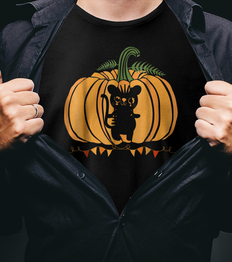 Cool Cat Halloween Pumpkin Dad Mom With Cute Cat Inside Pumpkin T-Shirt
