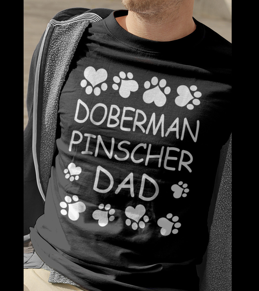 Doberman Pinscher Dad Paw Print Heart T-Shirt