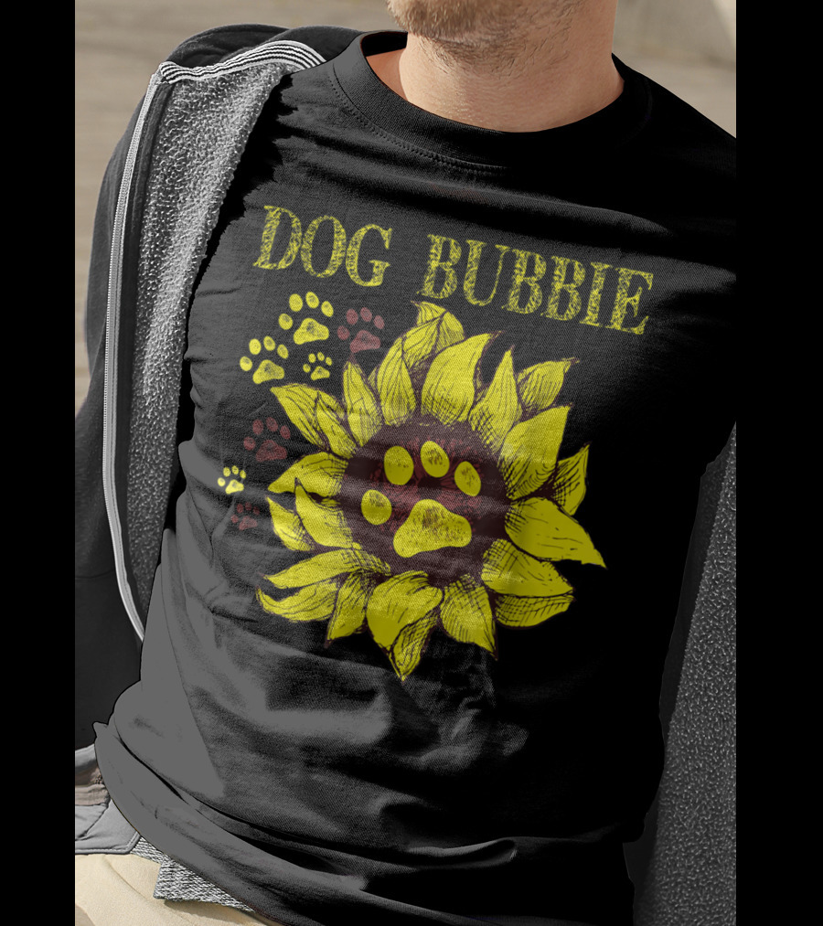 Dog Bubbie Sunflower And Paw Prints T-Shirt