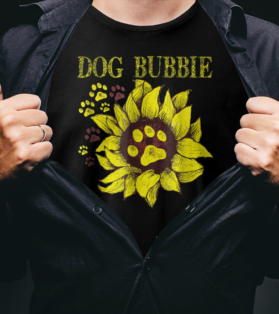 Dog Bubbie Sunflower And Paw Prints T-Shirt