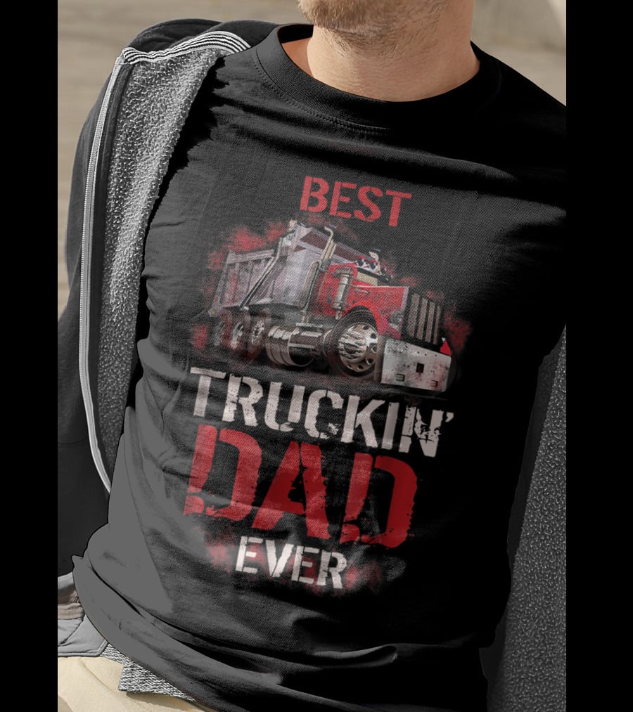 Best Truckin Dad Ever Red Truck T-Shirt