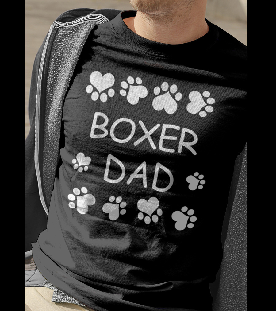 Boxer Dad With Paws And Hearts Christmas Birthday T-Shirt