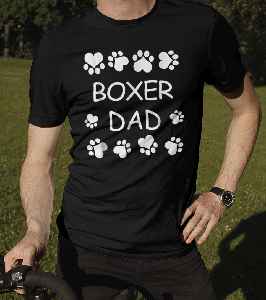 Boxer Dad With Paws And Hearts Christmas Birthday T-Shirt