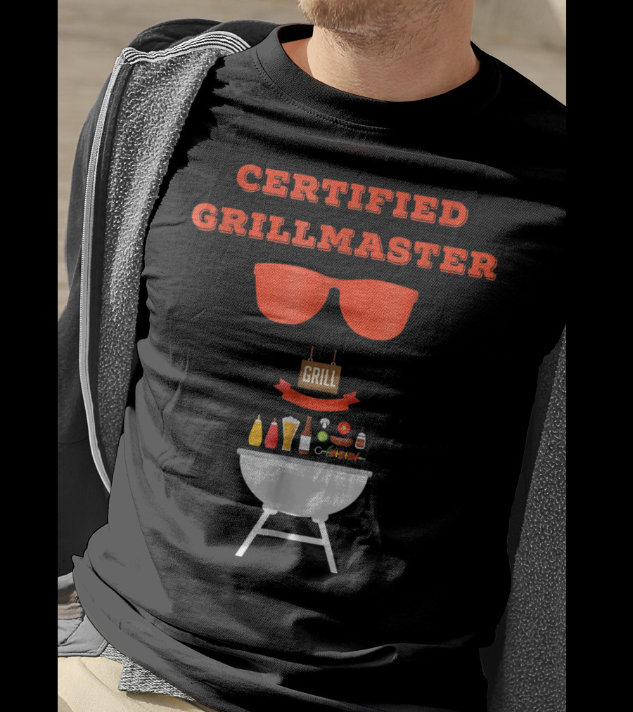 Certified Grillmaster Dad Pun BBQ99 Cooking Fun With Sunglasses And Grill T-Shirt