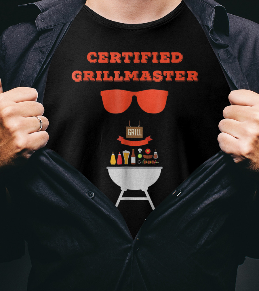 Certified Grillmaster Dad Pun BBQ99 Cooking Fun With Sunglasses And Grill T-Shirt
