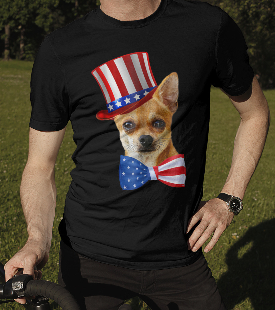 Chihuahua Uncle Sam Hat And Bowtie American Flag T-Shirt