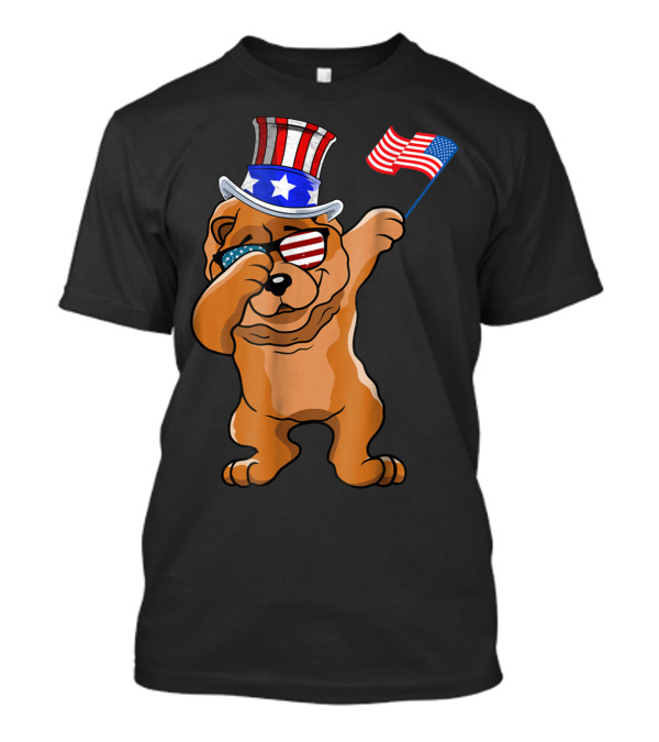Chow Chow Dabbing Dog Dad American Flag Patriotic 4th Of July T-Shirt
